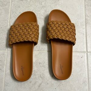 Camel brown faux leather braided slides from Universal Thread